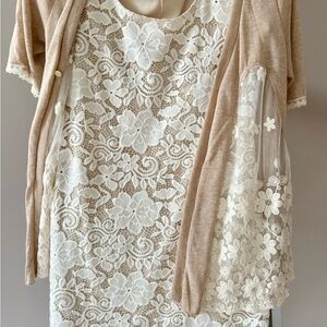 Elegant Lace Midi Dress with Cardigan